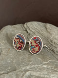 Sterling Silver Motor Agate Fordite Oval Cufflinks #2267