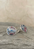 Sterling Silver and Motor Agate Fordite Round Cufflinks #2257