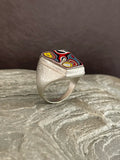 Sterling Silver and Motor Agate Fordite Keystone Ring #2261