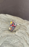 Sterling Silver and Motor Agate Fordite Keystone Ring #2261