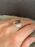 Sterling Silver and Motor Agate Fordite Keystone Ring #2261