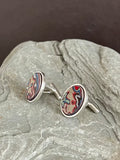 Sterling Silver Motor Agate Fordite Oval Cufflinks #2267