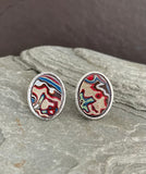 Sterling Silver Motor Agate Fordite Oval Cufflinks #2267
