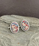 Sterling Silver Motor Agate Fordite Oval Cufflinks #2267