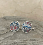 Sterling Silver and Motor Agate Fordite Round Cufflinks #2257