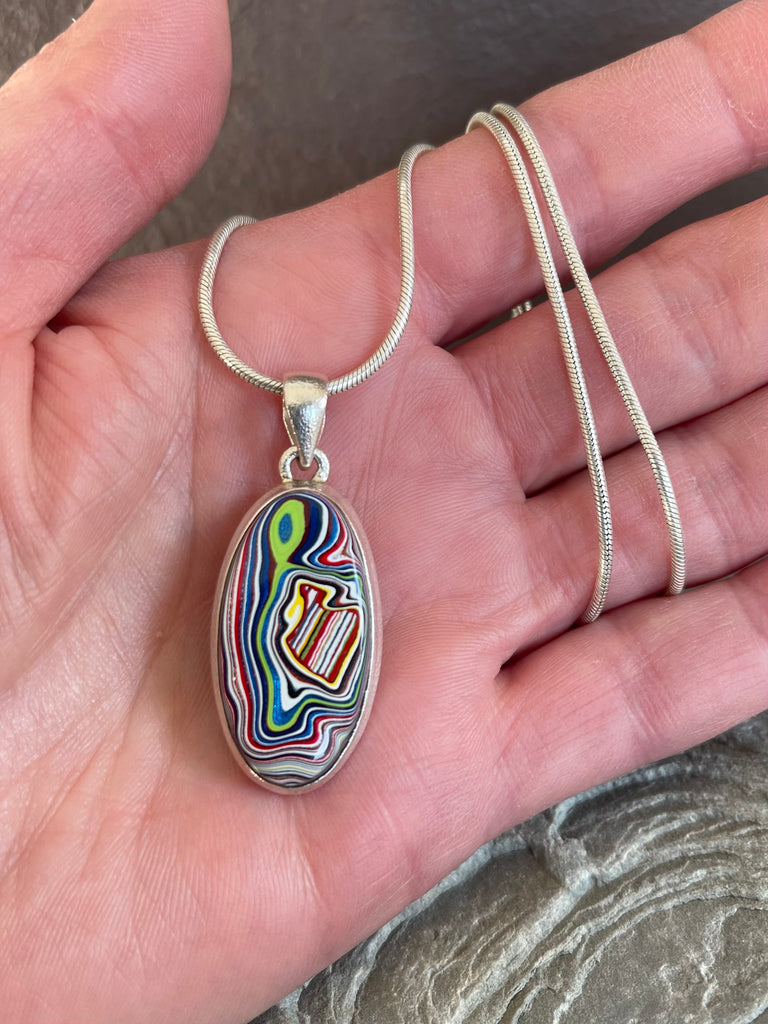 Sterling Silver and Motor Agate Fordite Necklace #2260