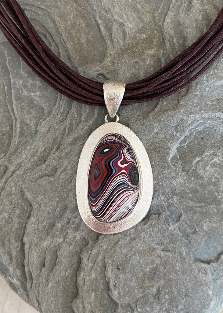 Sterling Silver and Motor Agate Fordite Necklace #2250