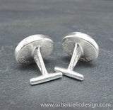 Sterling Silver and Motor Agate Fordite Round Cufflinks #1991