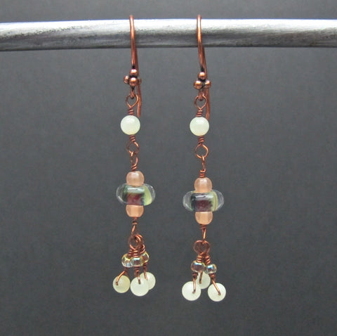 Copper & Boro Glass, Jade Bead Earrings #1433