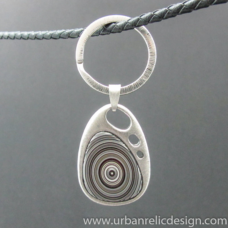 Stainless Steel and Motor Agate Fordite Key Ring #2129
