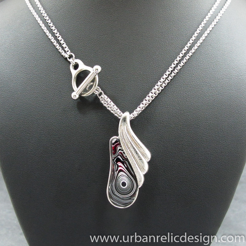 Stainless Steel and Motor Agate Fordite Necklace #2073