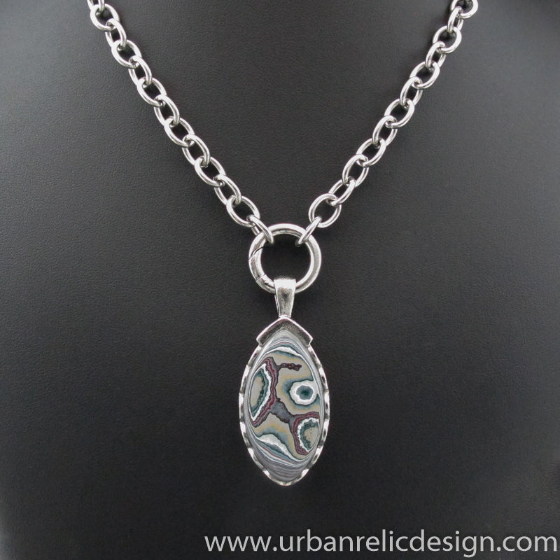 Stainless Steel and Motor Agate Fordite Necklace #2114