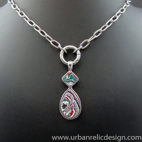 Stainless Steel and Motor Agate Fordite Necklace #2149
