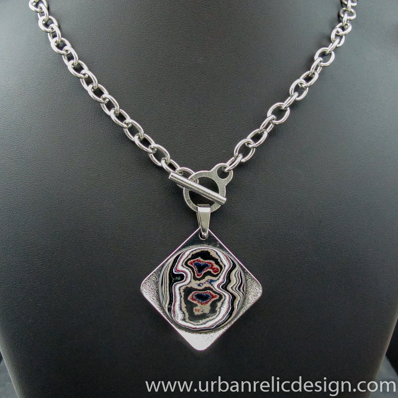 Stainless Steel and Motor Agate Fordite Necklace #2152