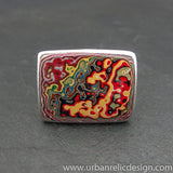 Stainless Steel and Motor Agate Fordite Large Rectangle Ring #1967