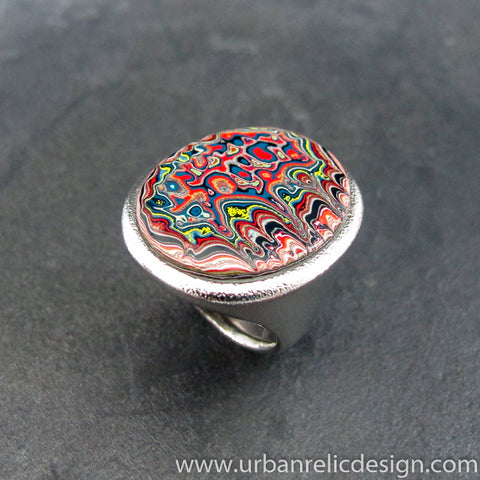 Stainless Steel and Motor Agate Fordite Biggie Ring #2136