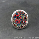 Stainless Steel and Motor Agate Fordite Large Ring #2136