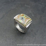Stainless Steel and Motor Agate Fordite Ring #2140