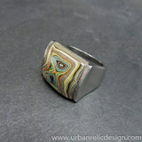Stainless Steel and Motor Agate Fordite Ring #2140