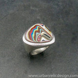 Stainless Steel and Motor Agate Fordite Freeform Ring #2156