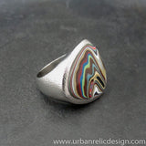Stainless Steel and Motor Agate Fordite Freeform Ring #2156