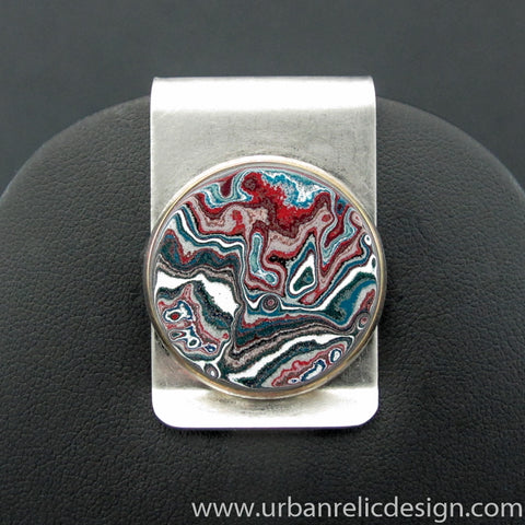 Stainless Steel and Motor Agate Fordite Money Clip #2132