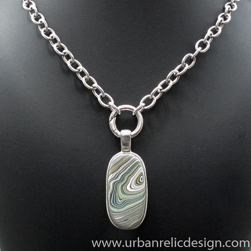 Stainless Steel and Motor Agate Fordite Necklace #2092
