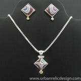 Sterling, 14K Gold and Motor Agate Fordite Necklace and Earring Set #1984