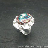 Sterling Silver and Motor Agate Fordite Oval Ring #1853