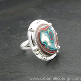 Sterling Silver and Motor Agate Fordite Oval Ring #1853