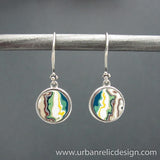 Sterling Silver and Motor Agate Fordite Reversible Earrings #1776