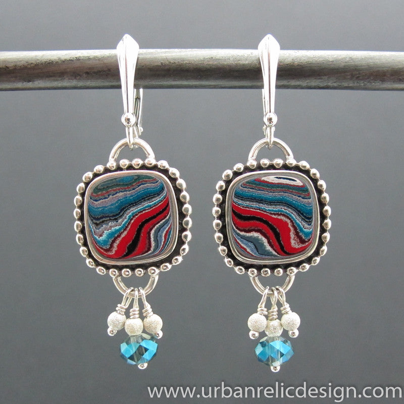 Sterling Silver and Motor Agate Fordite Earrings #1949