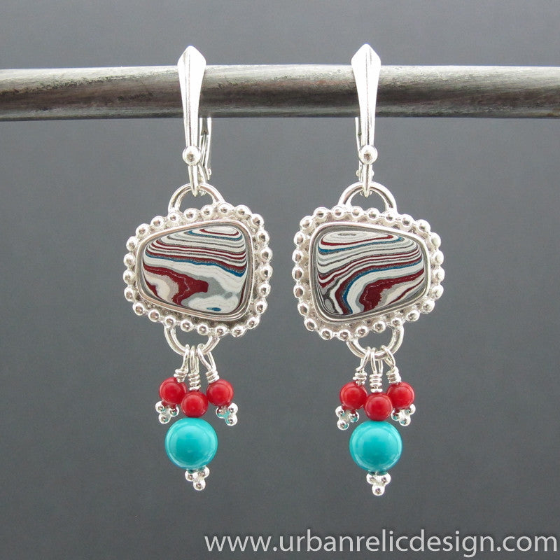 Sterling Silver and Motor Agate Fordite Earrings #1950