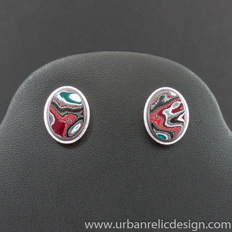 Sterling Silver and Motor Agate Fordite Post Earrings #1992