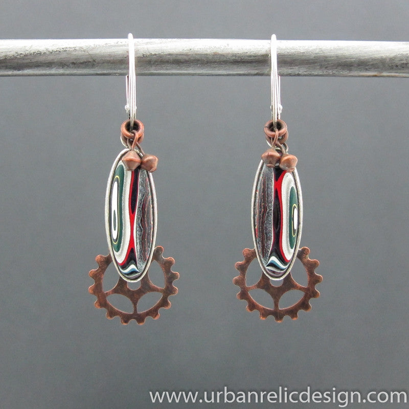 Sterling Silver, Copper and Motor Agate Fordite Earrings #2045