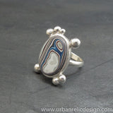 Sterling Silver and Motor Agate Fordite Oval Ring #2084
