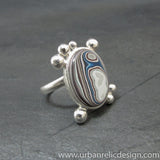 Sterling Silver and Motor Agate Fordite Oval Ring #2084