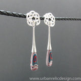Sterling Silver and Motor Agate Fordite Long Bead Earrings #2087
