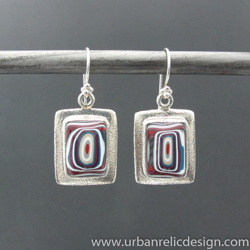 Sterling Silver and Motor Agate Fordite Earrings #2107