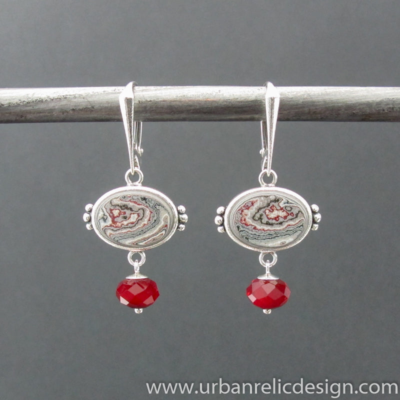 Sterling Silver and Motor Agate Fordite Earrings #2124