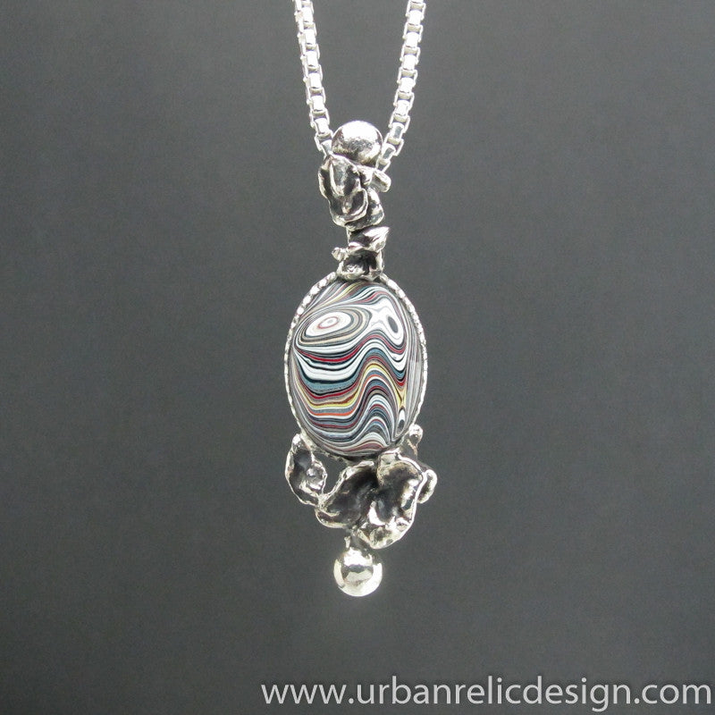 Sterling Silver and Motor Agate Fordite Necklace #1843