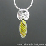 Sterling Silver and Powdercoat Fordite Long Oval Necklace #1854