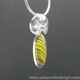 Sterling Silver and Powdercoat Fordite Long Oval Necklace #1854