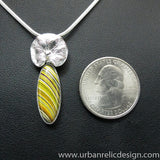 Sterling Silver and Powdercoat Fordite Long Oval Necklace #1854
