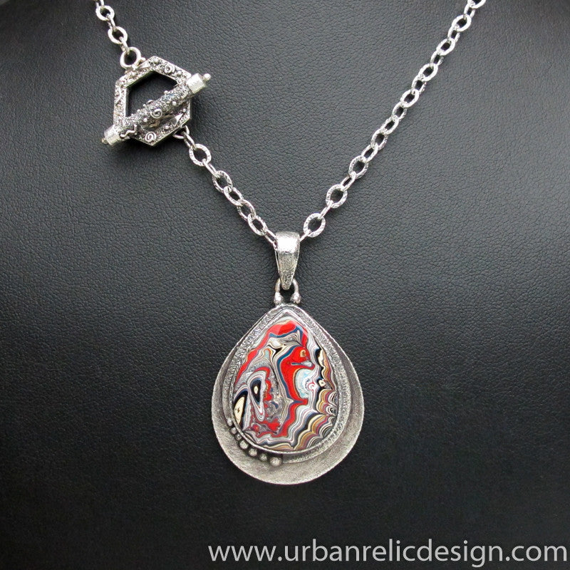 Sterling Silver and Motor Agate Fordite Necklace #1862