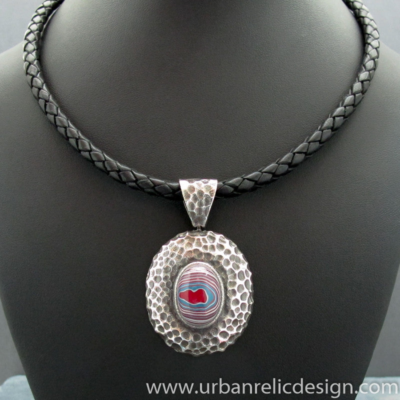 Sterling Silver and Motor Agate Fordite Necklace #2063