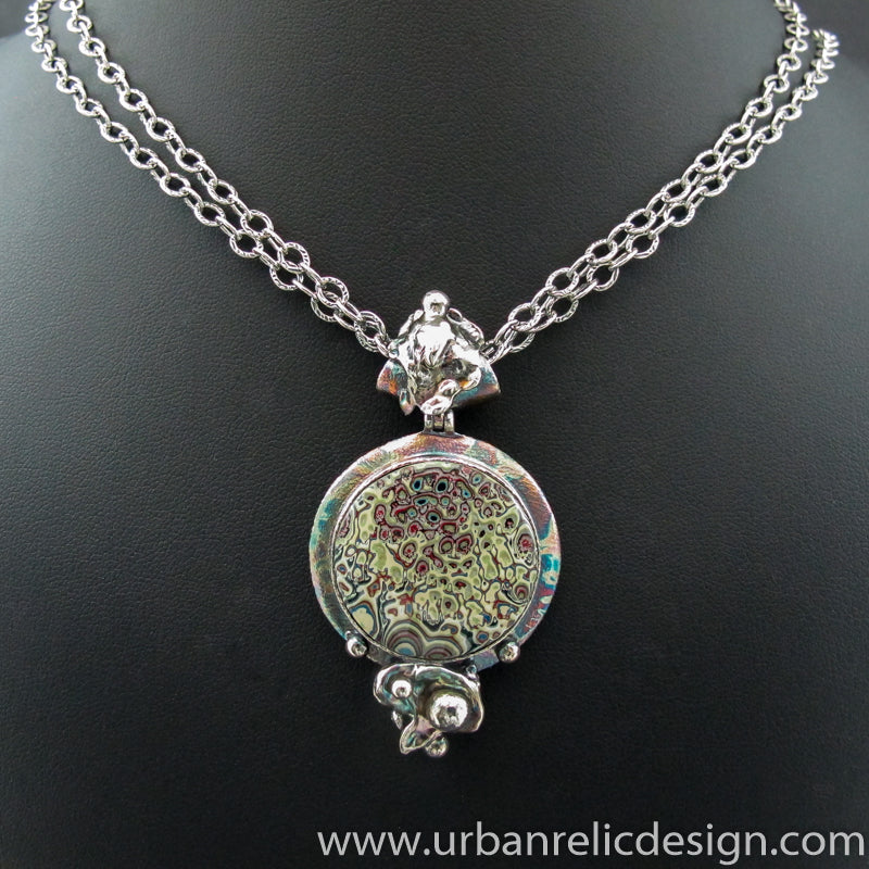 Sterling Silver and Motor Agate Fordite Necklace #2143