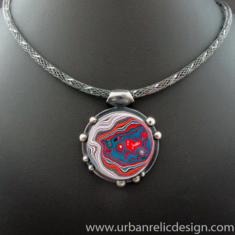 Sterling Silver and Motor Agate Fordite Necklace #2145