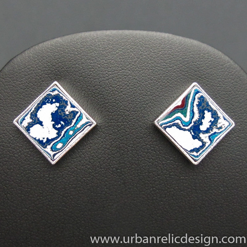 Sterling Silver and Motor Agate Fordite Post Earrings #1829