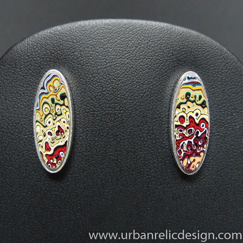 Sterling Silver and Motor Agate Fordite Post Earrings #1852